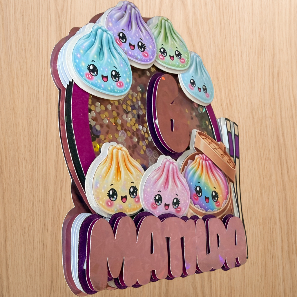 Kawaii Dumpling Shaker Cake Topper | Personalised Name & Age Birthday Decoration