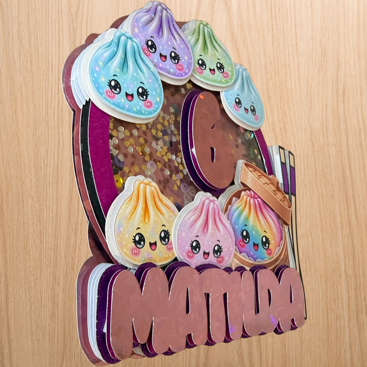 Kawaii Dumpling Shaker Cake Topper | Personalised Name & Age Birthday Decoration