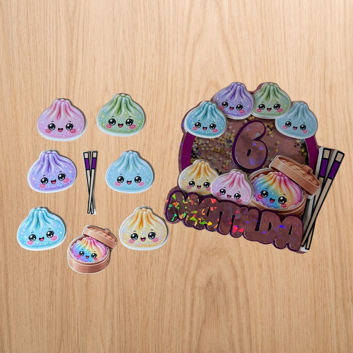 Kawaii Dumpling Shaker Cake Topper | Personalised Name & Age Birthday Decoration