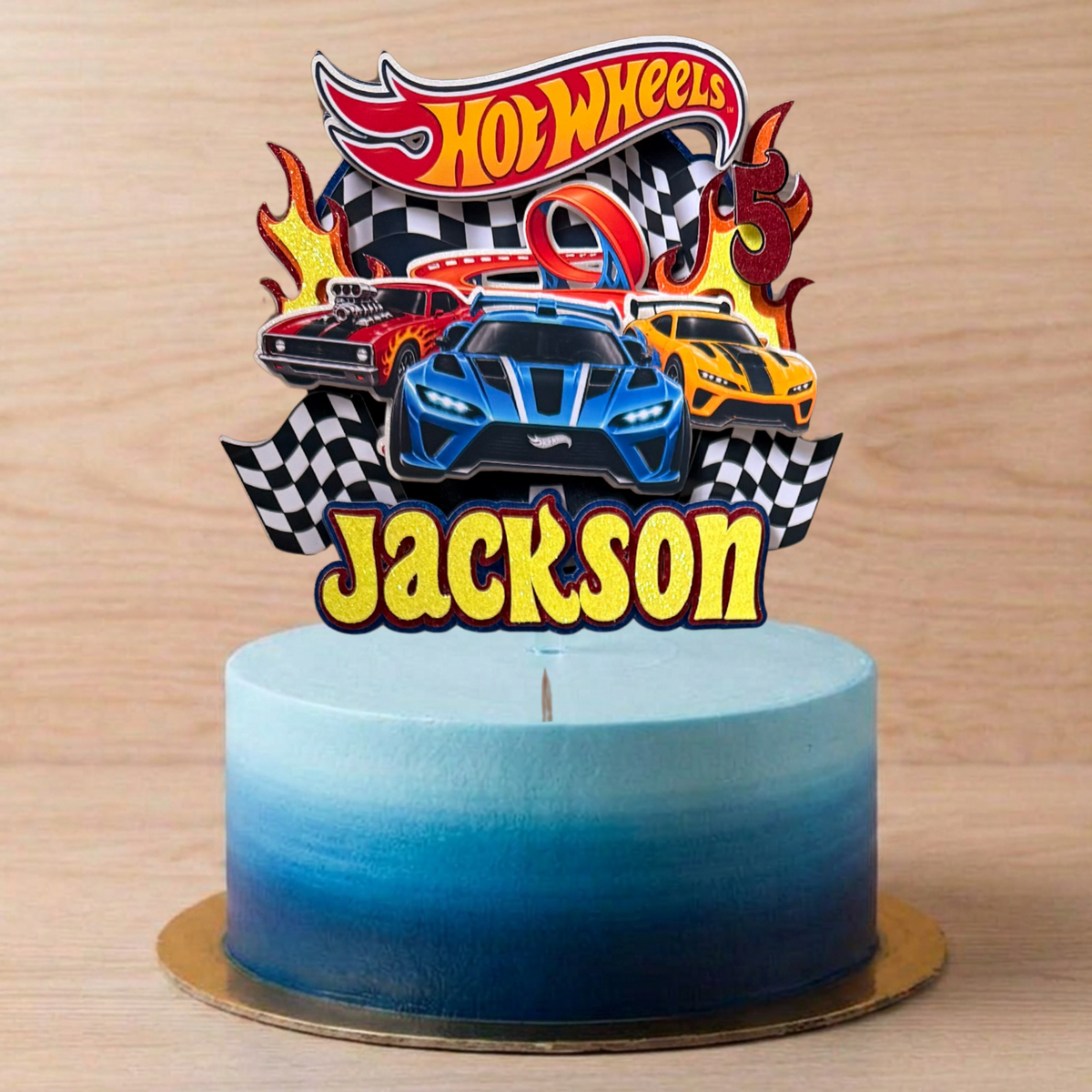 Hot Wheels Personalised Cake Topper – Racing Cars & Flames