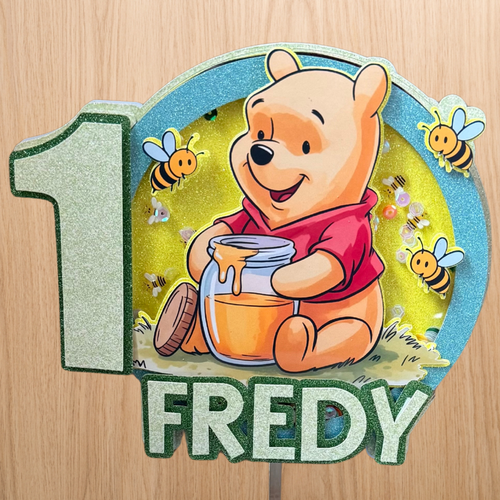 Winnie the Pooh Shaker Cake Topper – Personalised Name & Age