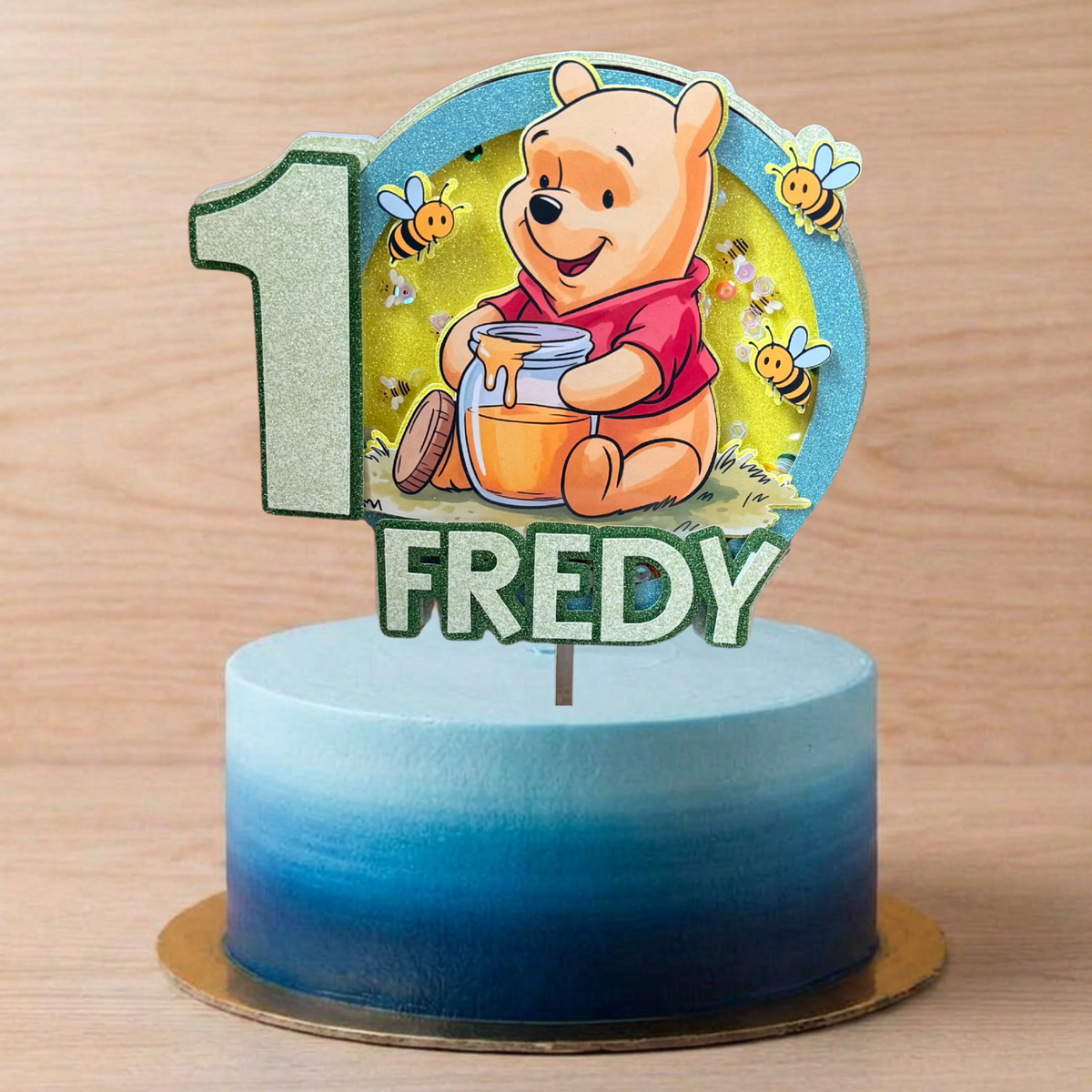 Winnie the Pooh Shaker Cake Topper – Personalised Name & Age