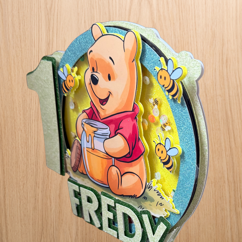Winnie the Pooh Shaker Cake Topper – Personalised Name & Age