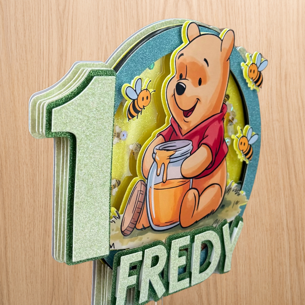 Winnie the Pooh Shaker Cake Topper – Personalised Name & Age