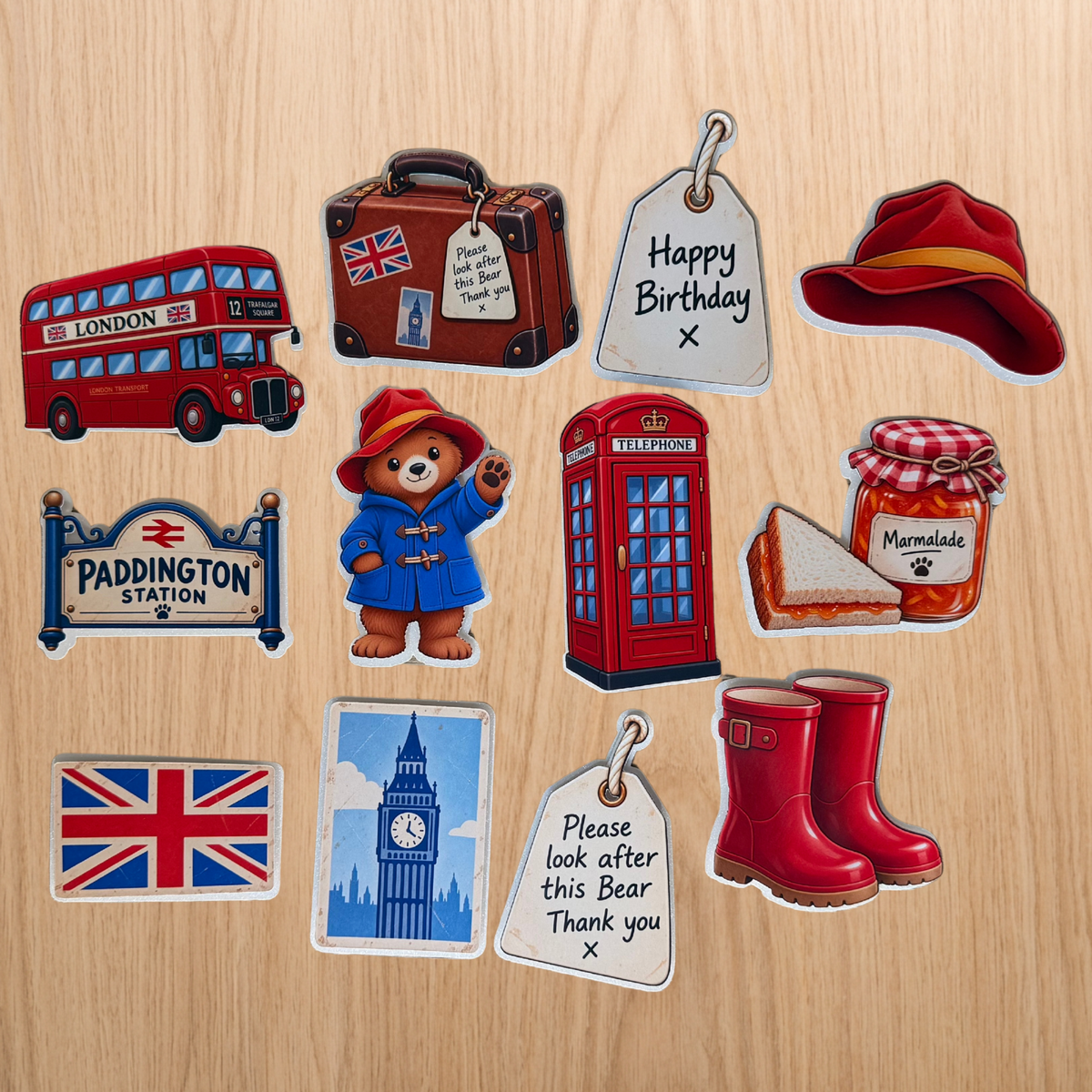 Paddington Bear Cupcake Toppers – Set of 12 London Party Toppers