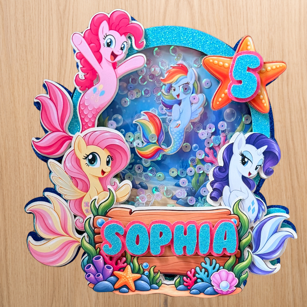 My Little Pony Mermaid Shaker Cake Topper – Personalised Name & Age