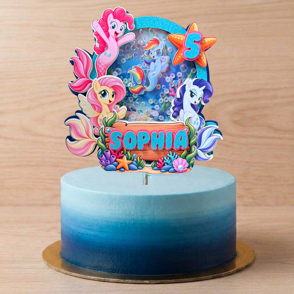 My Little Pony Mermaid Shaker Cake Topper – Personalised Name & Age