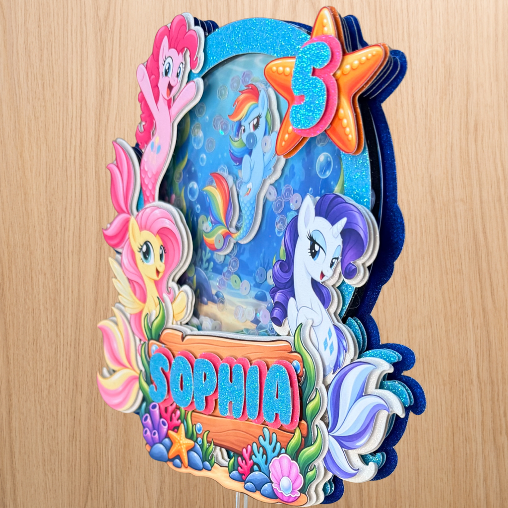 My Little Pony Mermaid Shaker Cake Topper – Personalised Name & Age