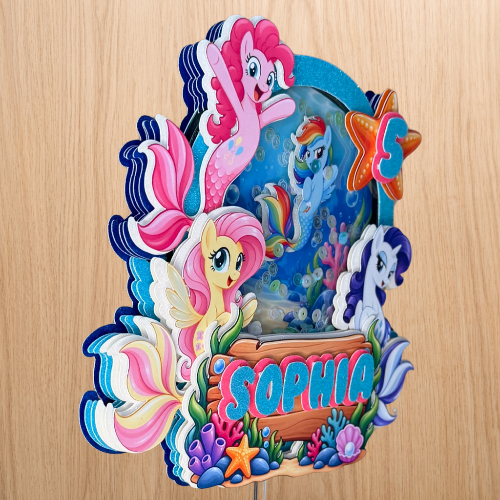 My Little Pony Mermaid Shaker Cake Topper – Personalised Name & Age
