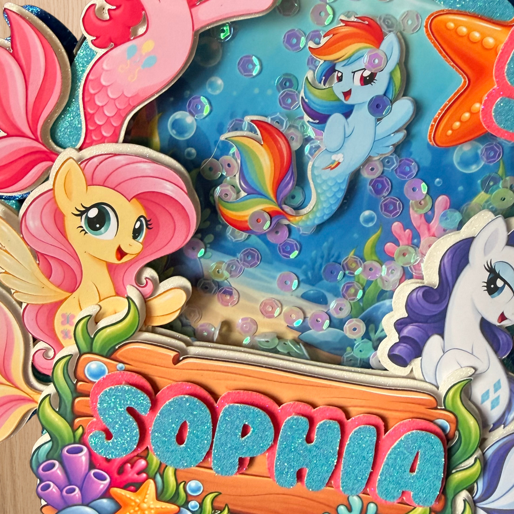 My Little Pony Mermaid Shaker Cake Topper – Personalised Name & Age