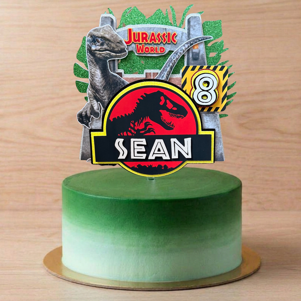 Jurassic World Dinosaur Cake Topper – Personalised Name & Age