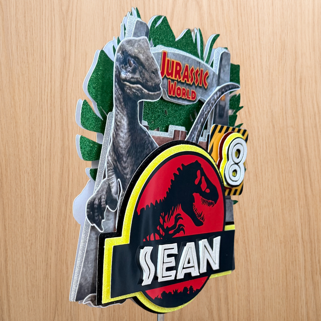 Jurassic World Dinosaur Cake Topper – Personalised Name & Age