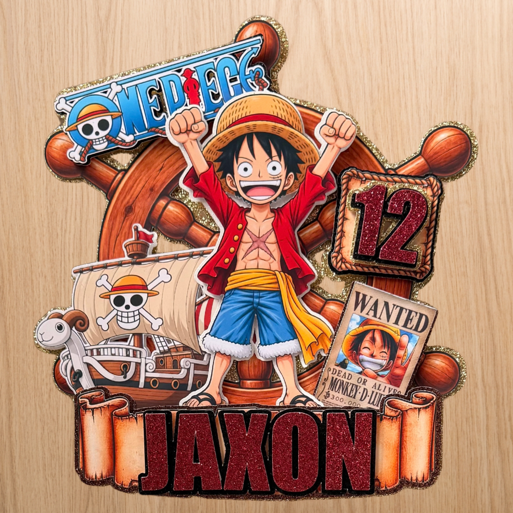 One Piece Cake Topper – Personalised Luffy Name & Age Birthday Decoration