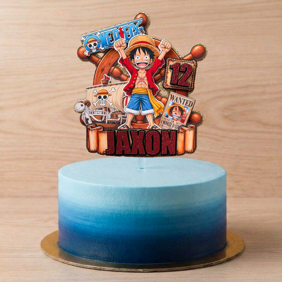 One Piece Cake Topper – Personalised Luffy Name & Age Birthday Decoration
