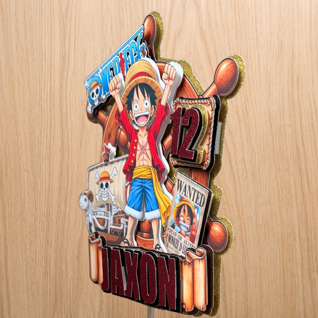 One Piece Cake Topper – Personalised Luffy Name & Age Birthday Decoration