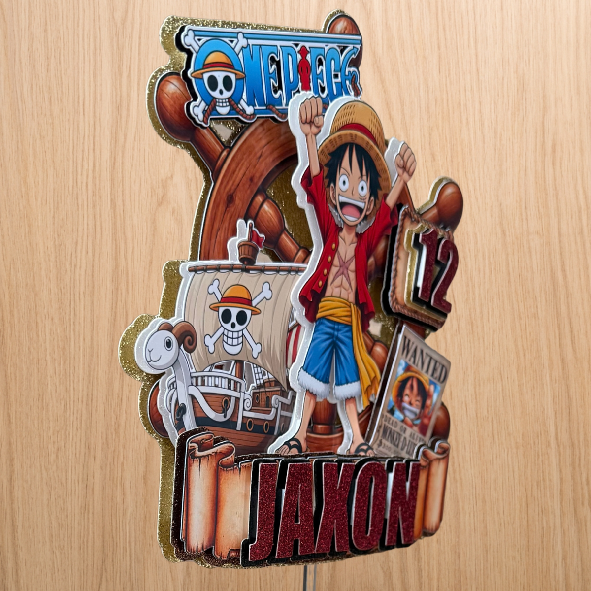 One Piece Cake Topper – Personalised Luffy Name & Age Birthday Decoration
