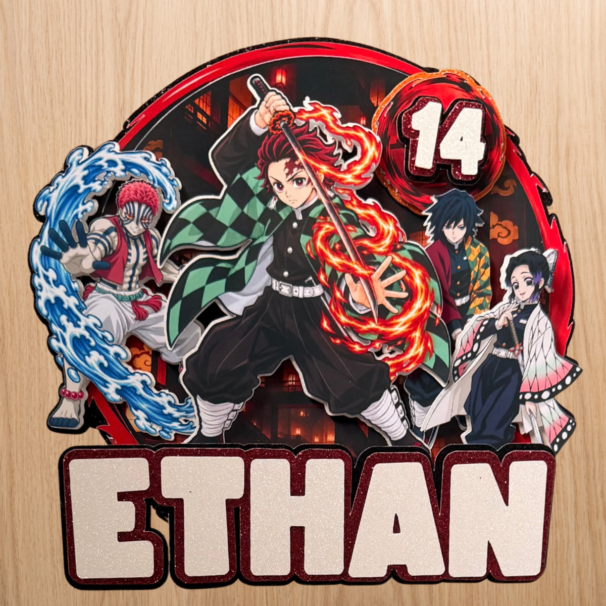 Demon Slayer Cake Topper – Personalised Tanjiro Name & Age Birthday Decoration