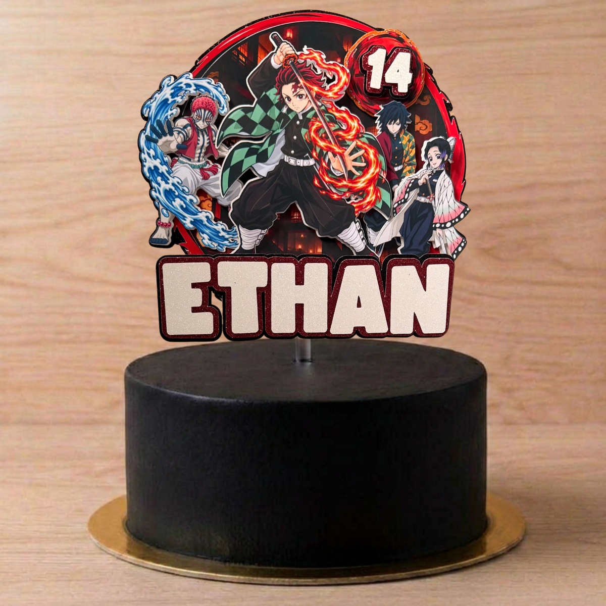 Demon Slayer Cake Topper – Personalised Tanjiro Name & Age Birthday Decoration