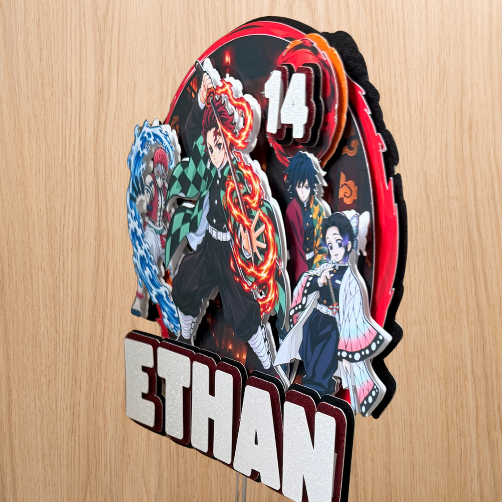 Demon Slayer Cake Topper – Personalised Tanjiro Name & Age Birthday Decoration