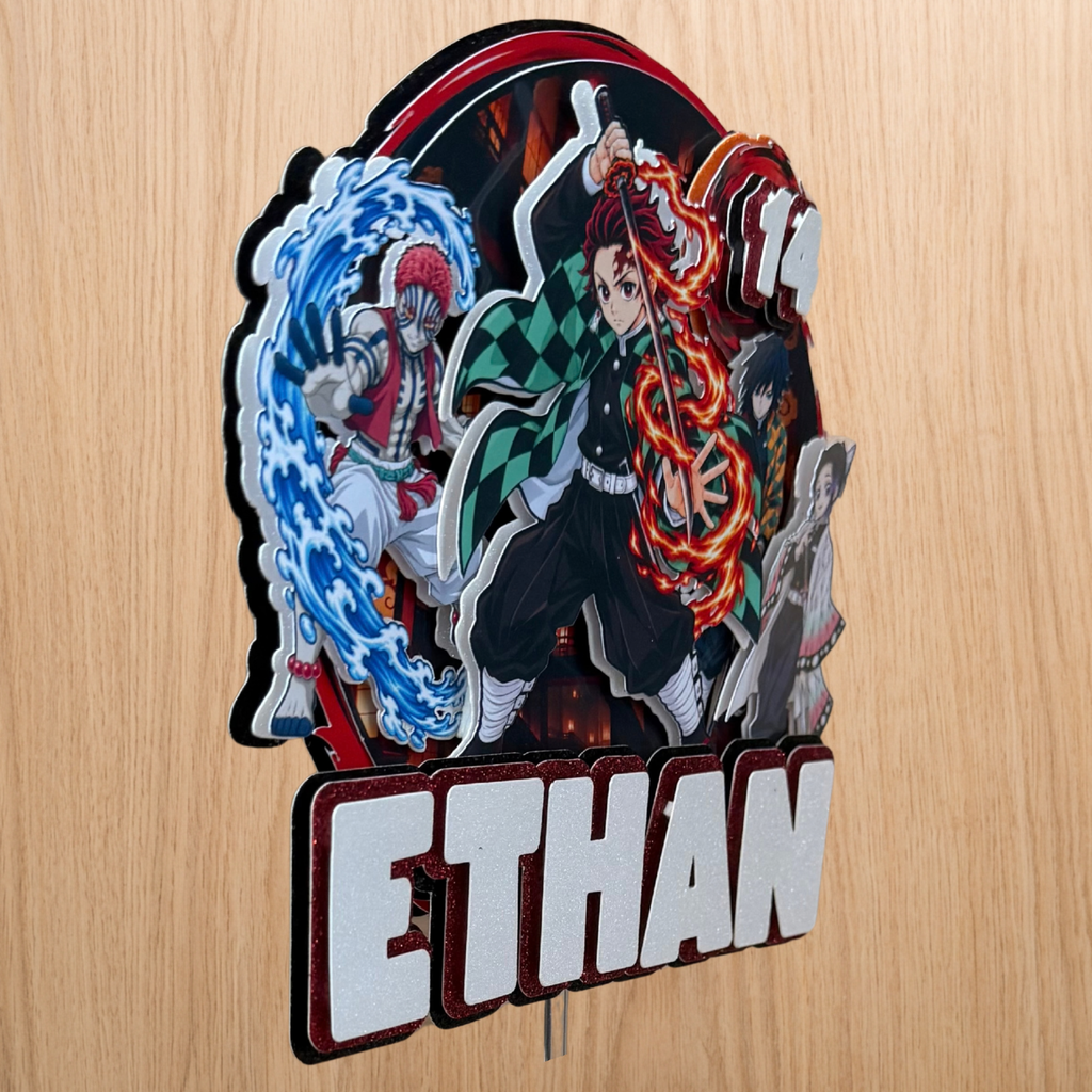 Demon Slayer Cake Topper – Personalised Tanjiro Name & Age Birthday Decoration