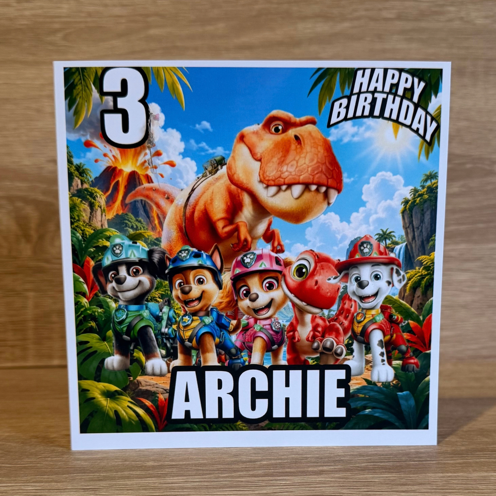 Paw Patrol Dino Personalised Birthday Card | Name & Age