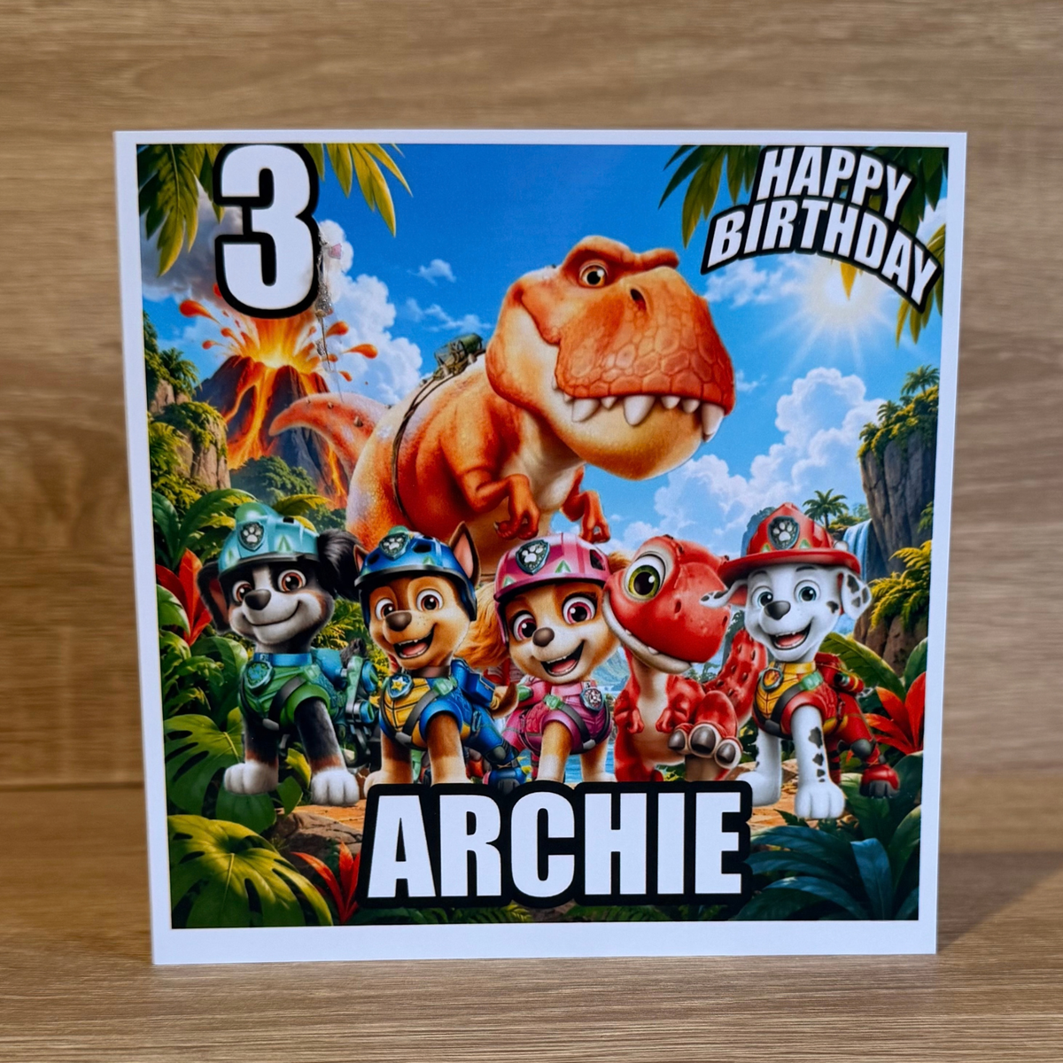 Paw Patrol Dino Personalised Birthday Card | Name & Age
