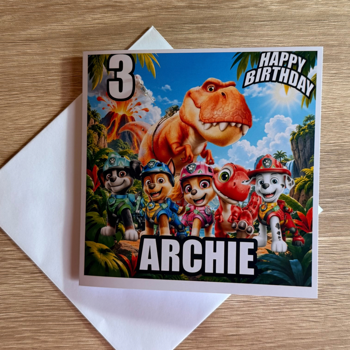 Paw Patrol Dino Personalised Birthday Card | Name & Age
