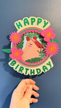 Capybara Happy Birthday Cake Topper | Floral Tropical Design, Glitter Accents