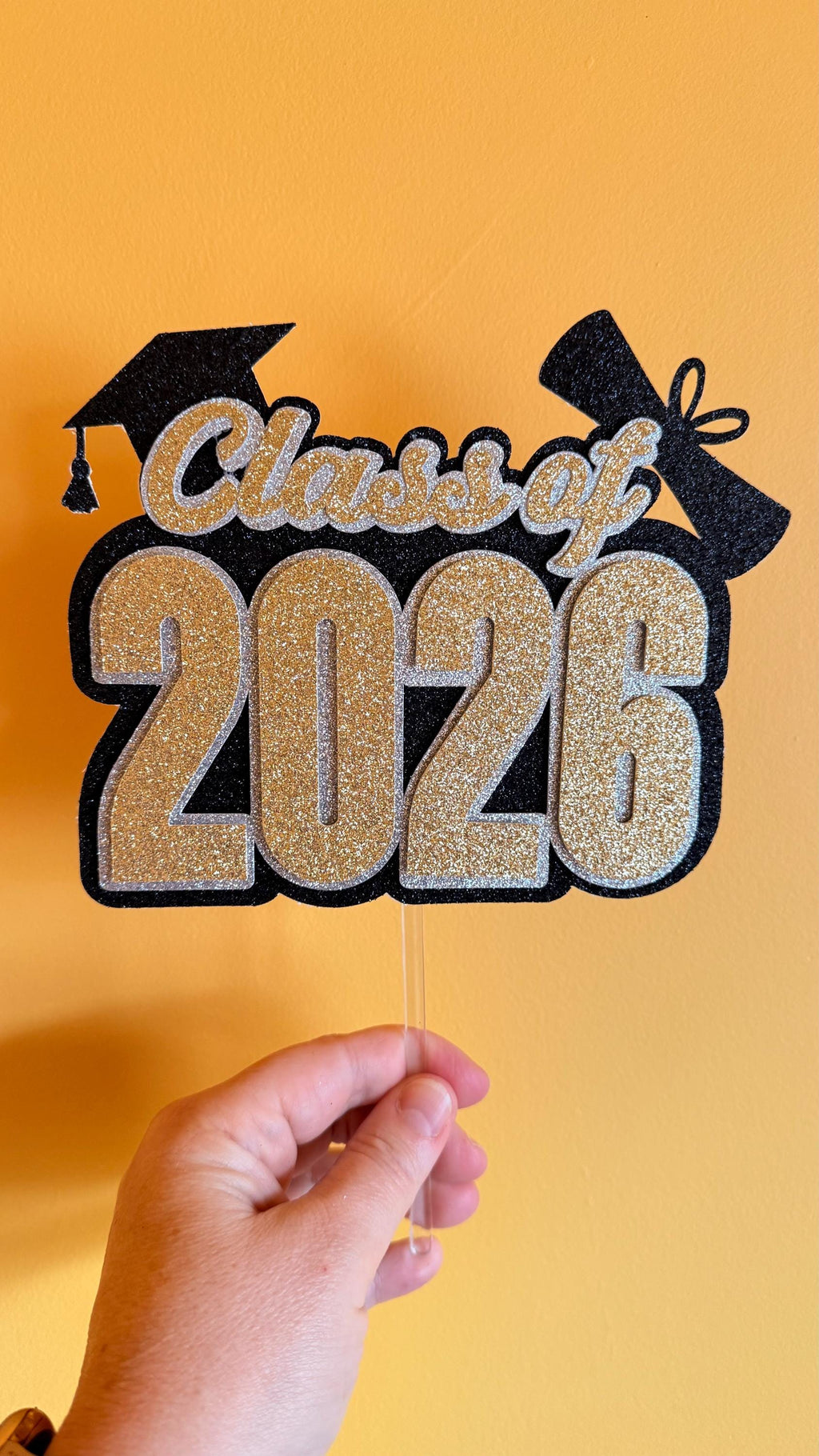 Class of 2026 Graduation Cake Topper | Gold Silver Glitter Party Decoration
