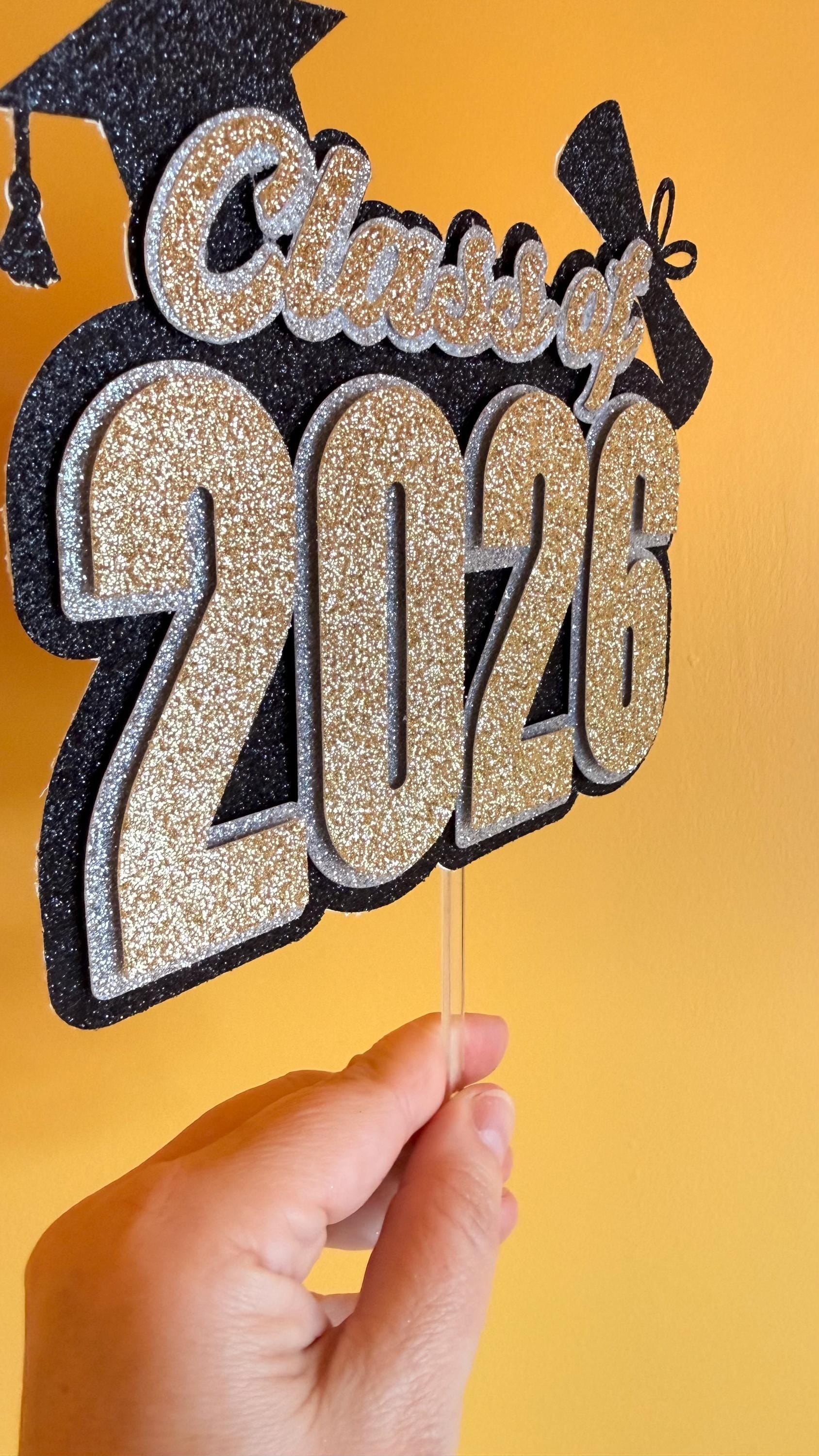 Class of 2026 Graduation Cake Topper | Gold Silver Glitter Party Decoration