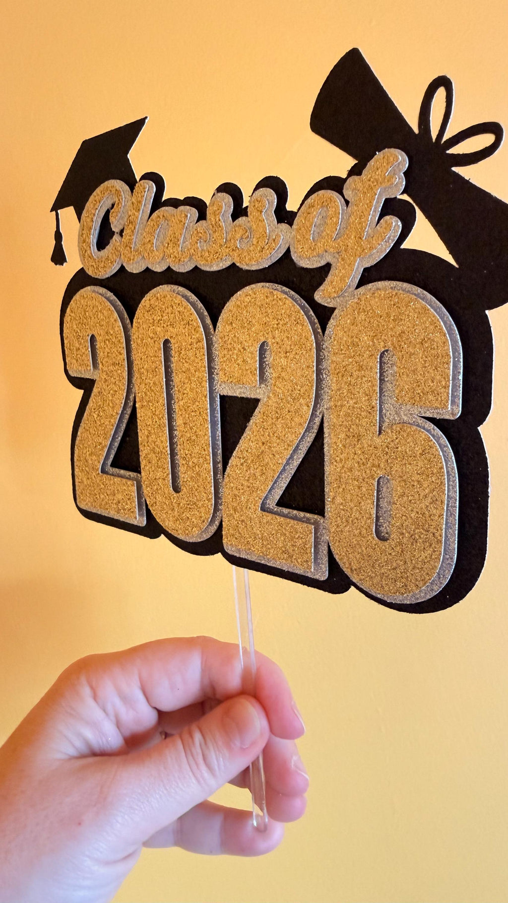 Class of 2026 Graduation Cake Topper | Gold Silver Glitter Party Decoration