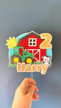 Farm Tractor Cake Topper | Personalised | Kids Birthday, Barn, Cow, Sun