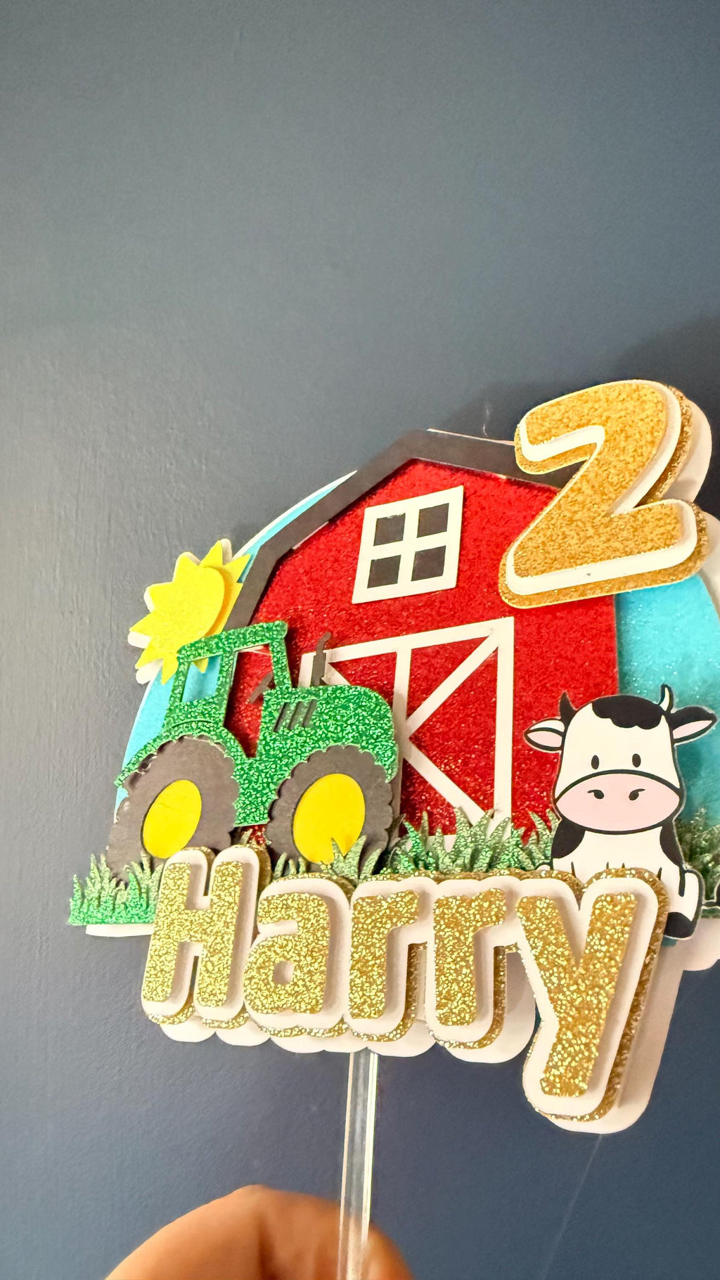 Farm Tractor Cake Topper | Personalised | Kids Birthday, Barn, Cow, Sun