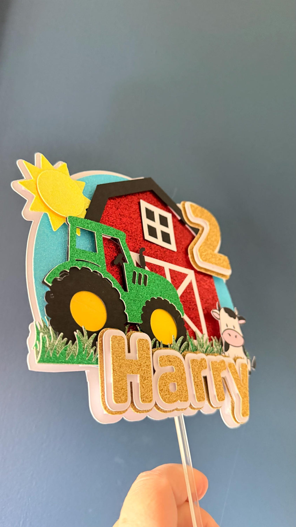 Farm Tractor Cake Topper | Personalised | Kids Birthday, Barn, Cow, Sun