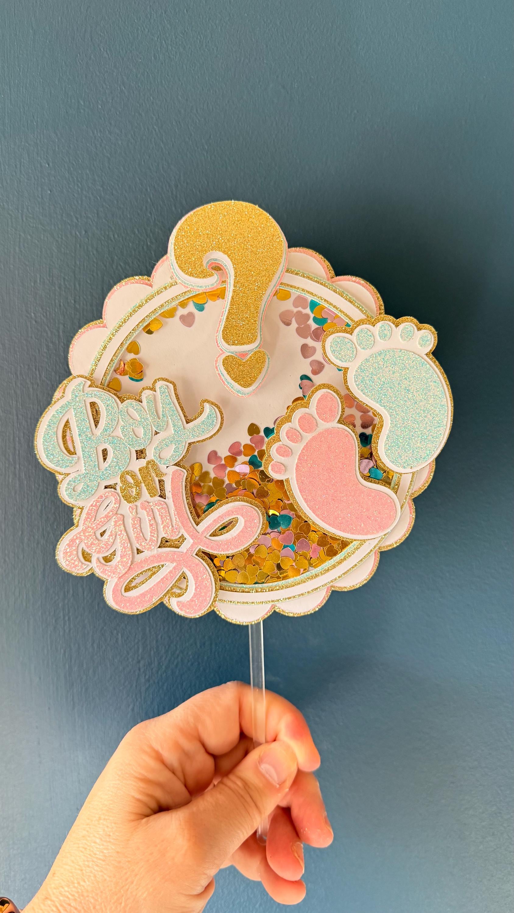 Gender Reveal Shaker Cake Topper | Boy or Girl Baby Shower Confetti Topper