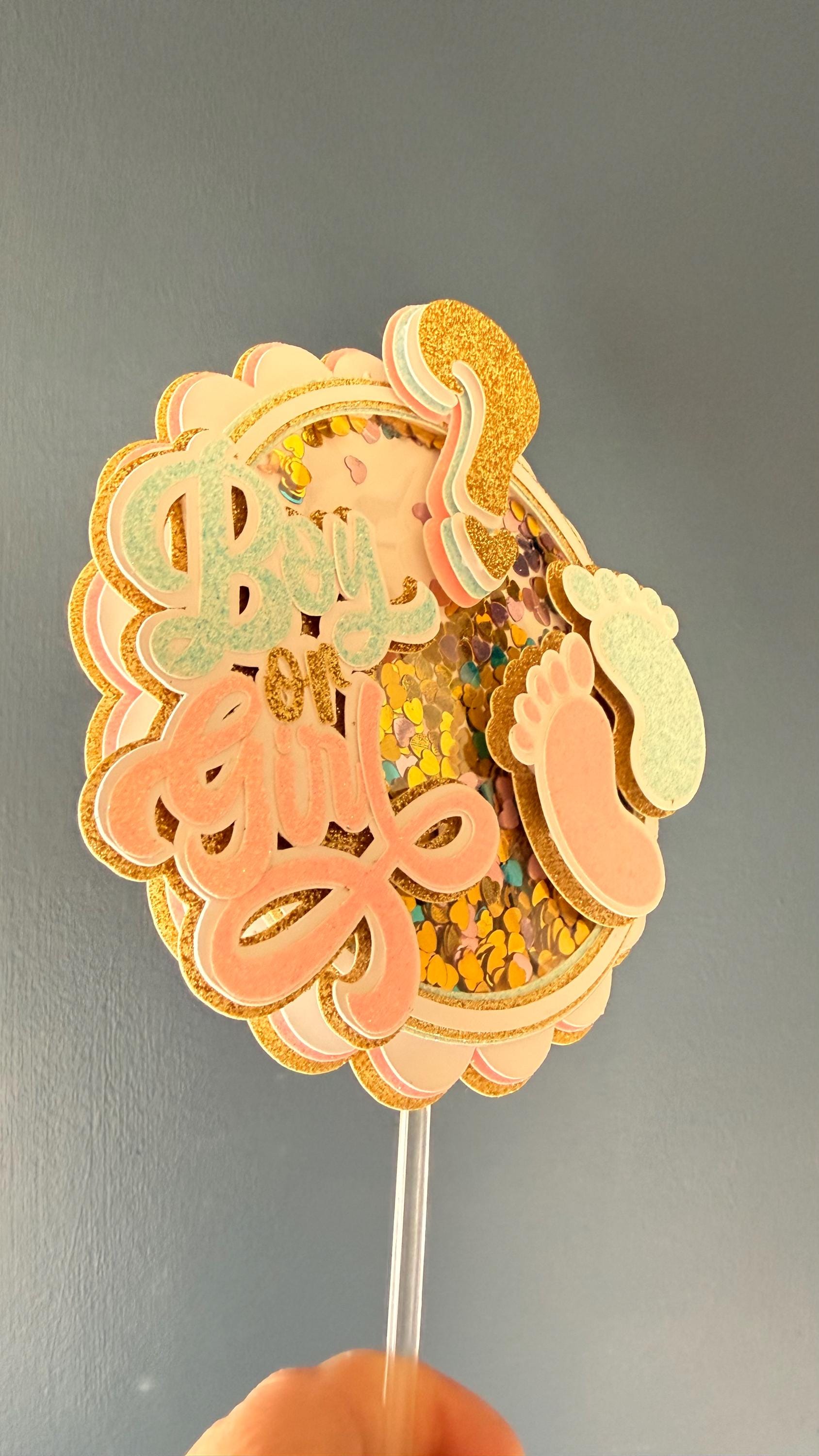 Gender Reveal Shaker Cake Topper | Boy or Girl Baby Shower Confetti Topper
