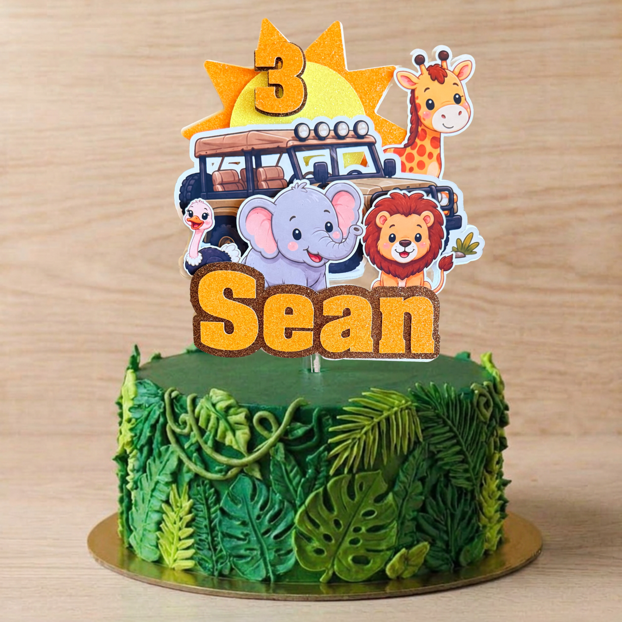 Safari Animal Cake Topper | Personalised Name & Age Birthday Decoration