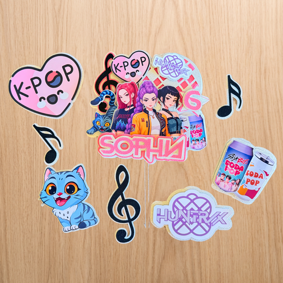 K-Pop Demon Hunters Cake Topper with Optional Cake Gems | Personalised