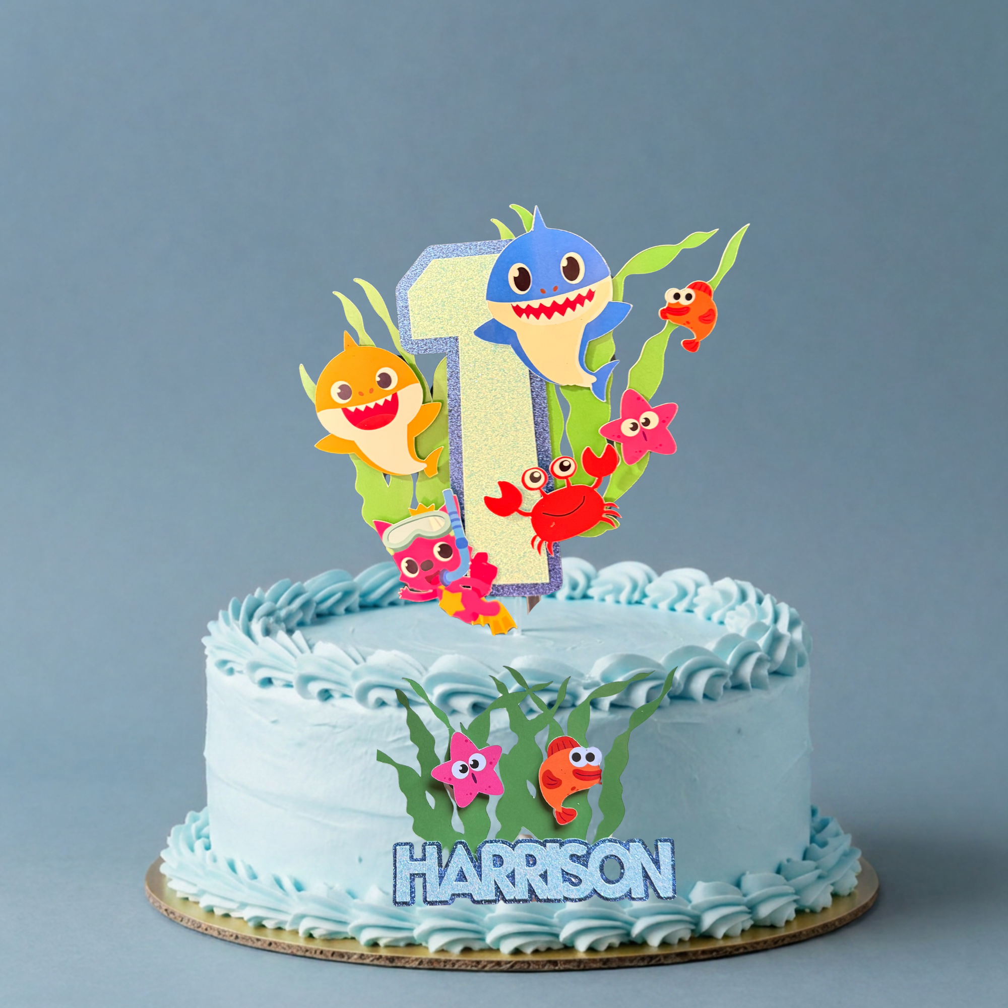 Baby Shark Personalised Cake Topper Set | Custom Name & Age Birthday Decoration