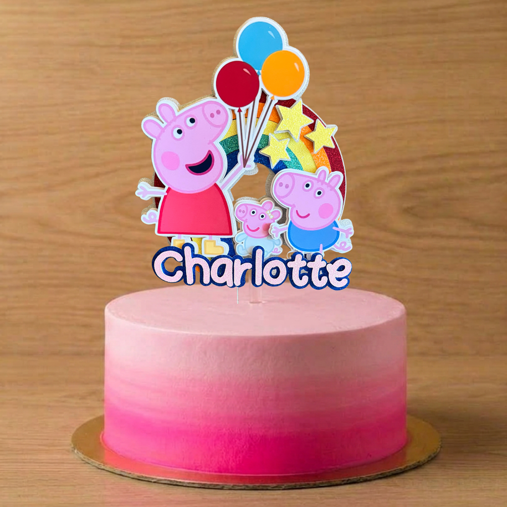 Peppa Pig Rainbow Cake Topper | Personalised Name & Age Birthday Decoration