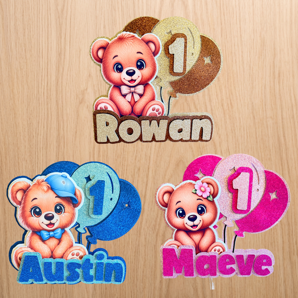 Teddy Bear Birthday Cake Topper | Personalised Name & Age