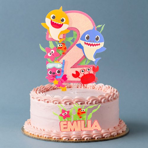 Baby Shark Personalised Cake Topper Set | Custom Name & Age Birthday Decoration