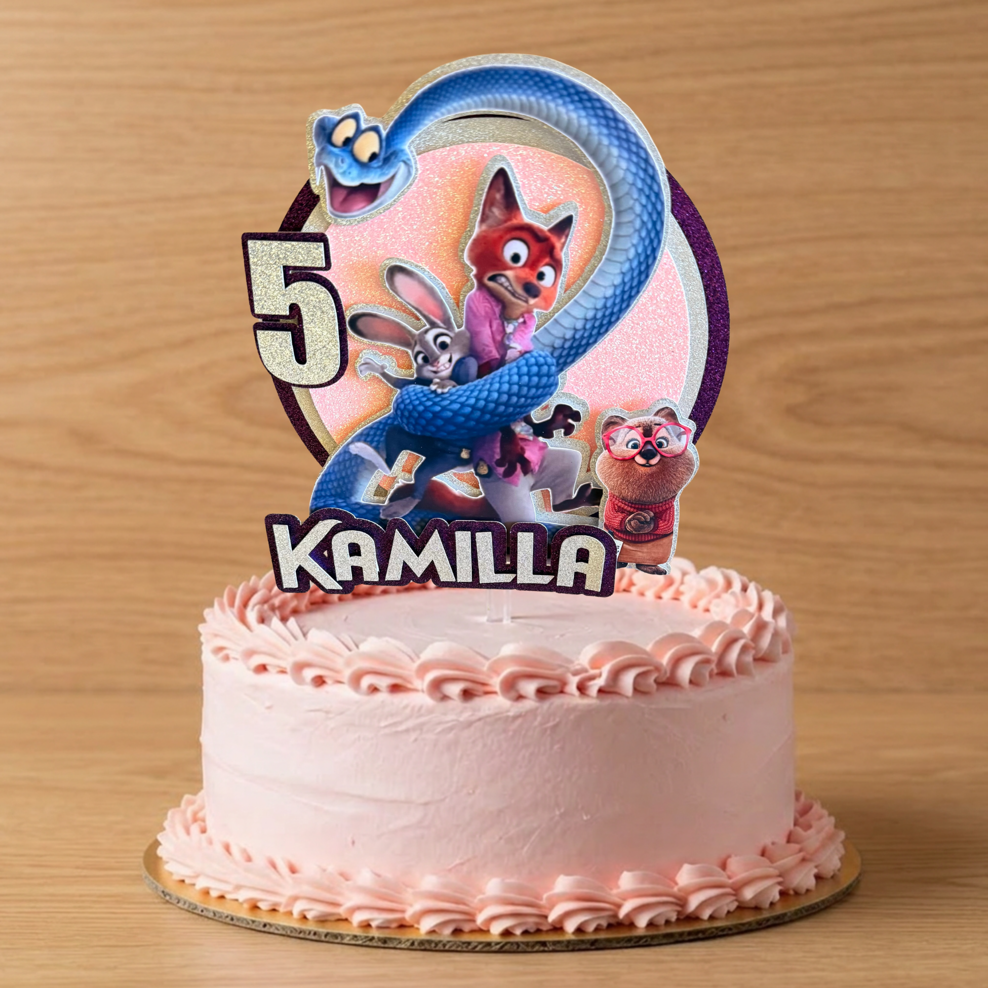 Zootopia 2 Personalised Cake Topper | Purple Glitter Name & Age Birthday Decoration