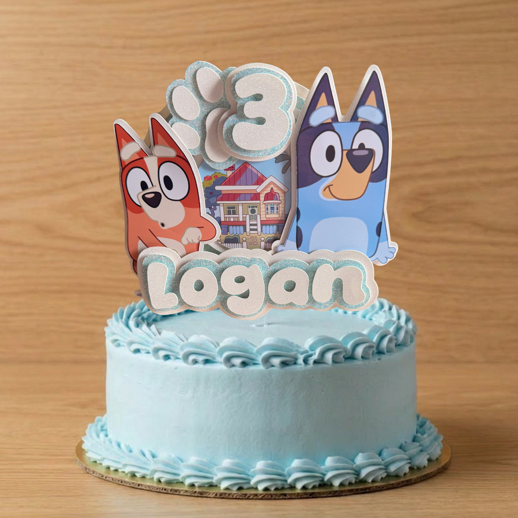 Personalised Bluey Cake Topper | Custom Name & Age Birthday Decoration