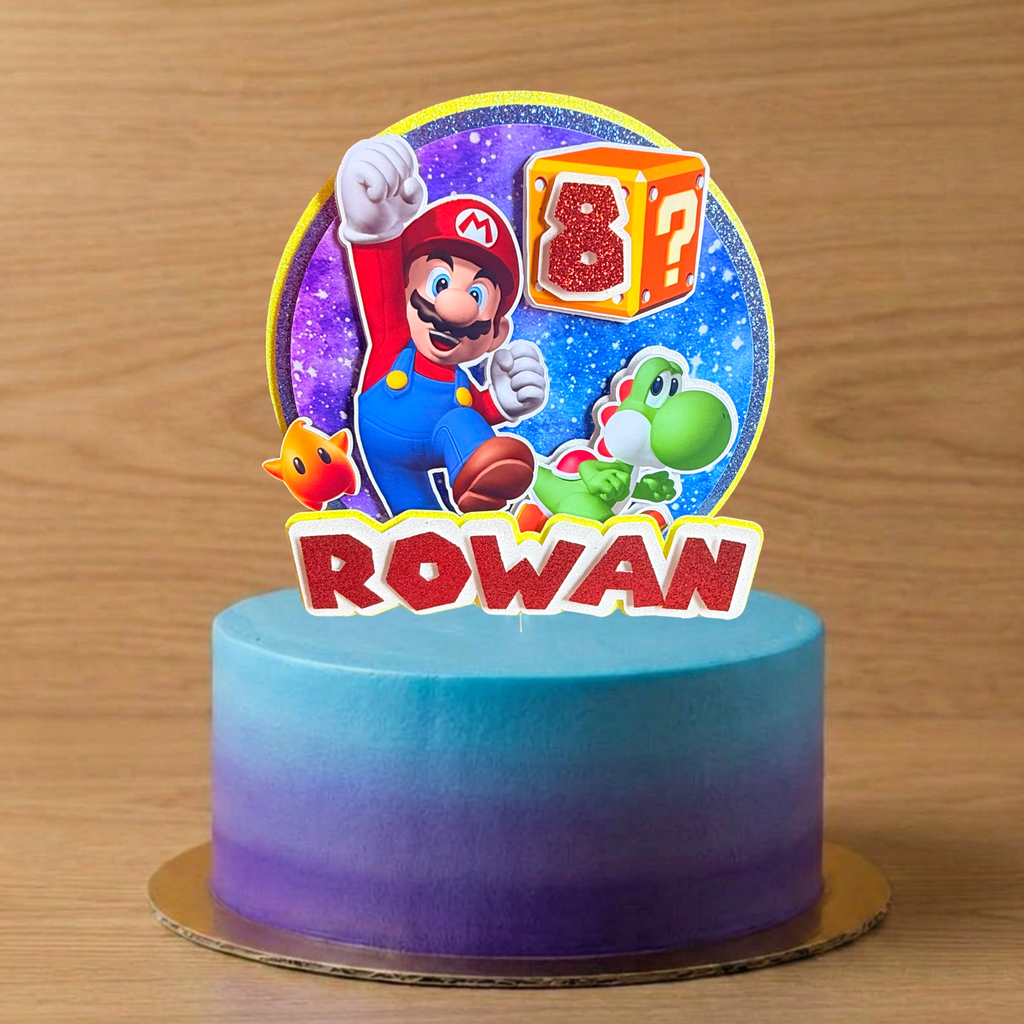 Super Mario Inspired Personalised Cake Topper | Custom Name & Age Birthday Decoration