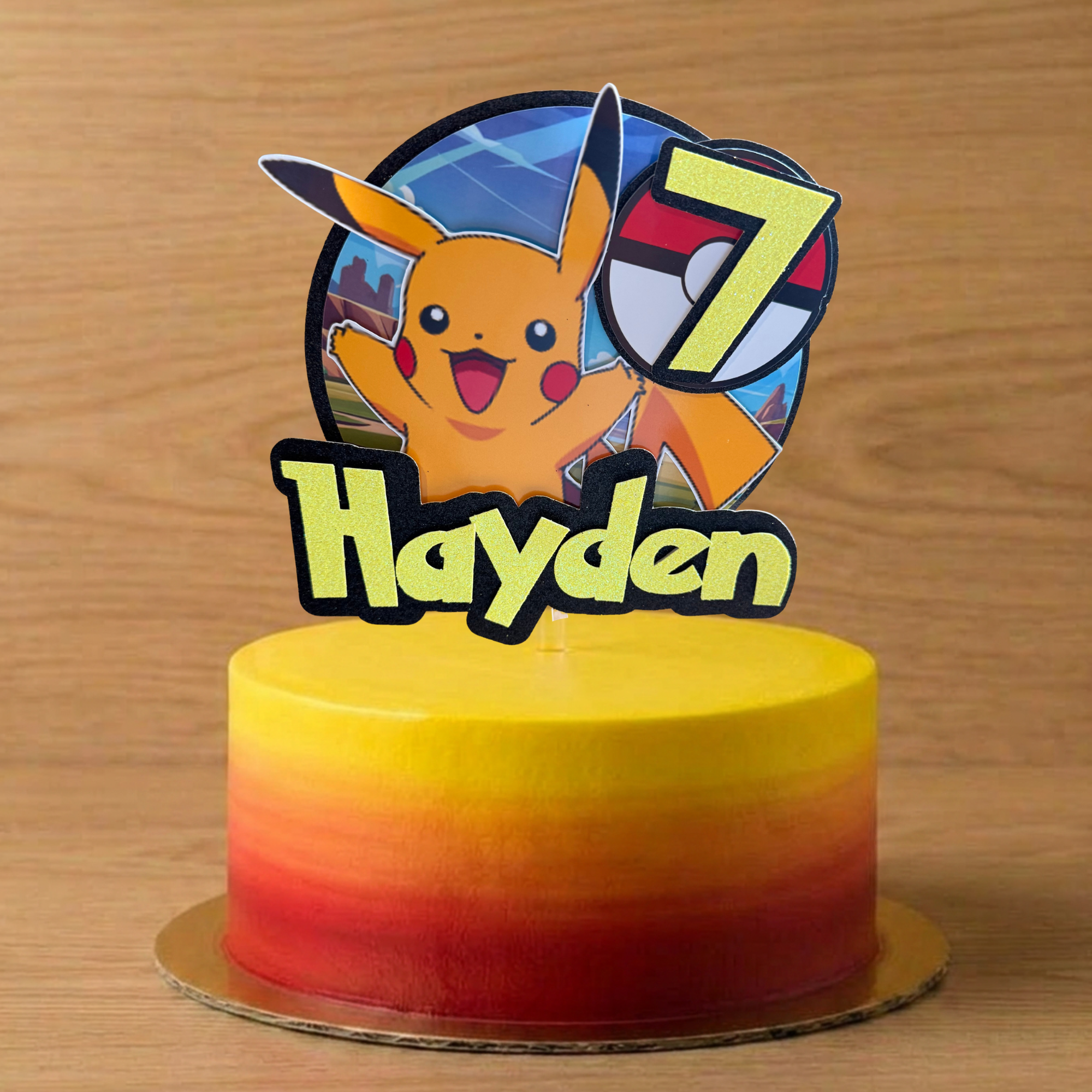 Personalised Pokémon Cake Topper – Custom Name & Age Birthday Decoration