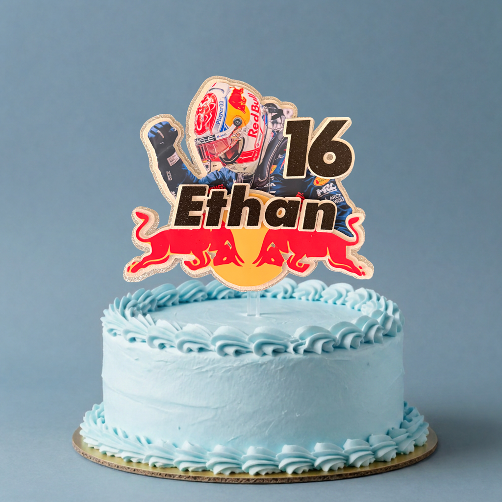 Max Verstappen Personalised Cake Topper | Custom Name & Age Racing Birthday Decoration