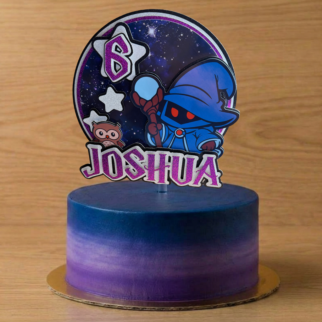 Fantasy Wizard Personalised Cake Topper | Custom Name & Age Birthday Decoration