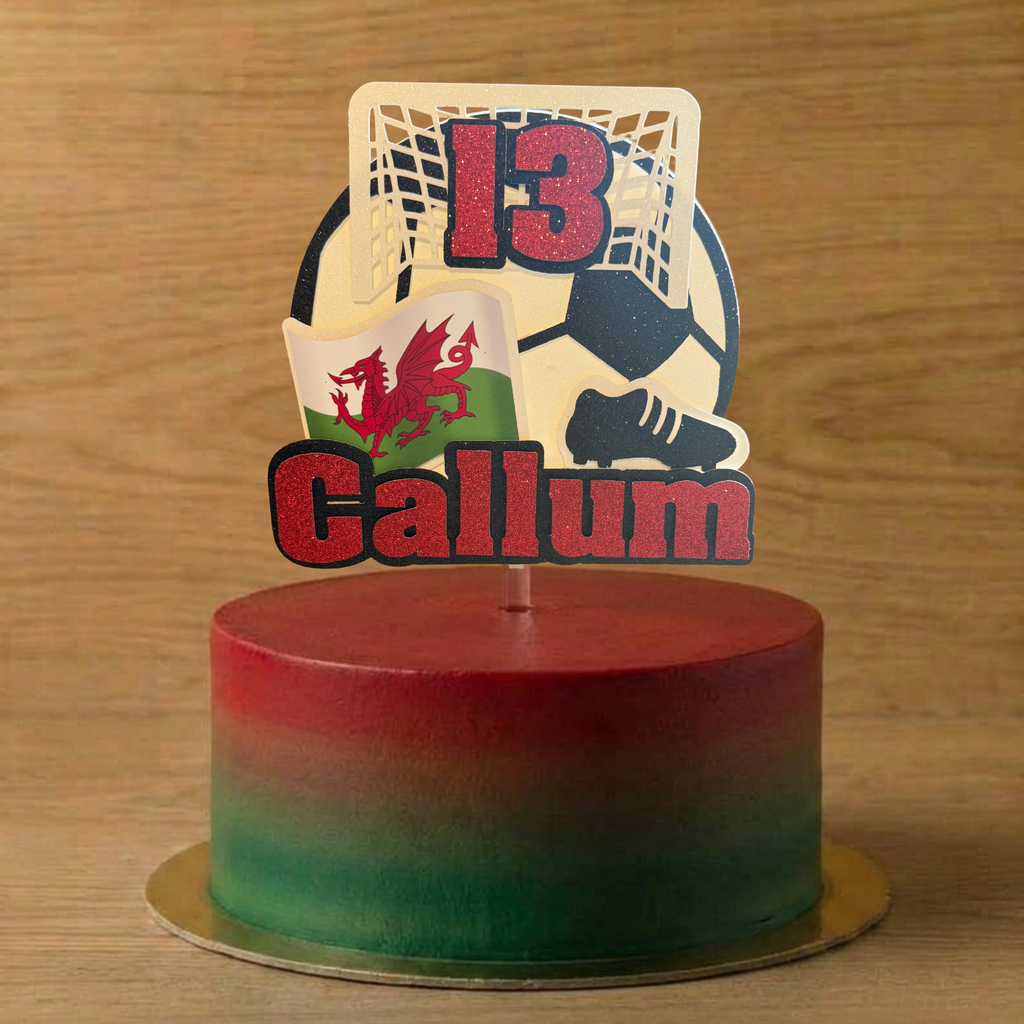 Personalised Wales Football Cake Topper – Custom Name & Age Birthday Decoration