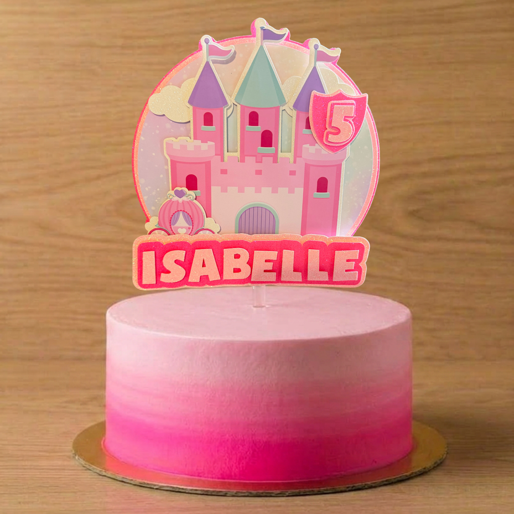 Personalised Princess Castle Cake Topper – Custom Name & Age Birthday Decoration